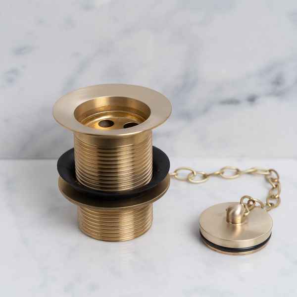 1 1/4 Inch (32mm) Chrome Basin Waste With Rubber Plug & Chain - Unslotted, Brass