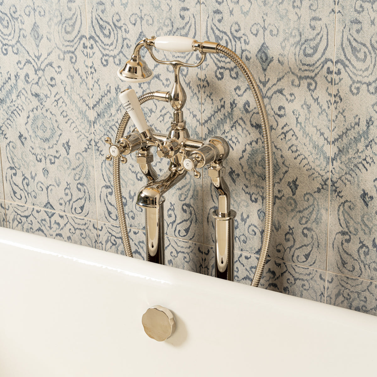Chartwell White Ceramic Crosshead Bath &amp; Shower Mixer - Rutland London