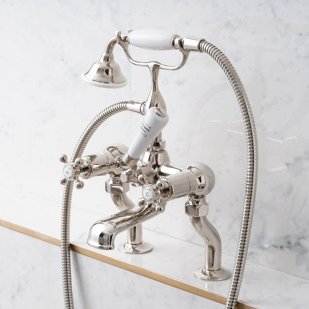 Devonshire White Ceramic Crosshead Bath &amp; Shower Mixer - Rutland London