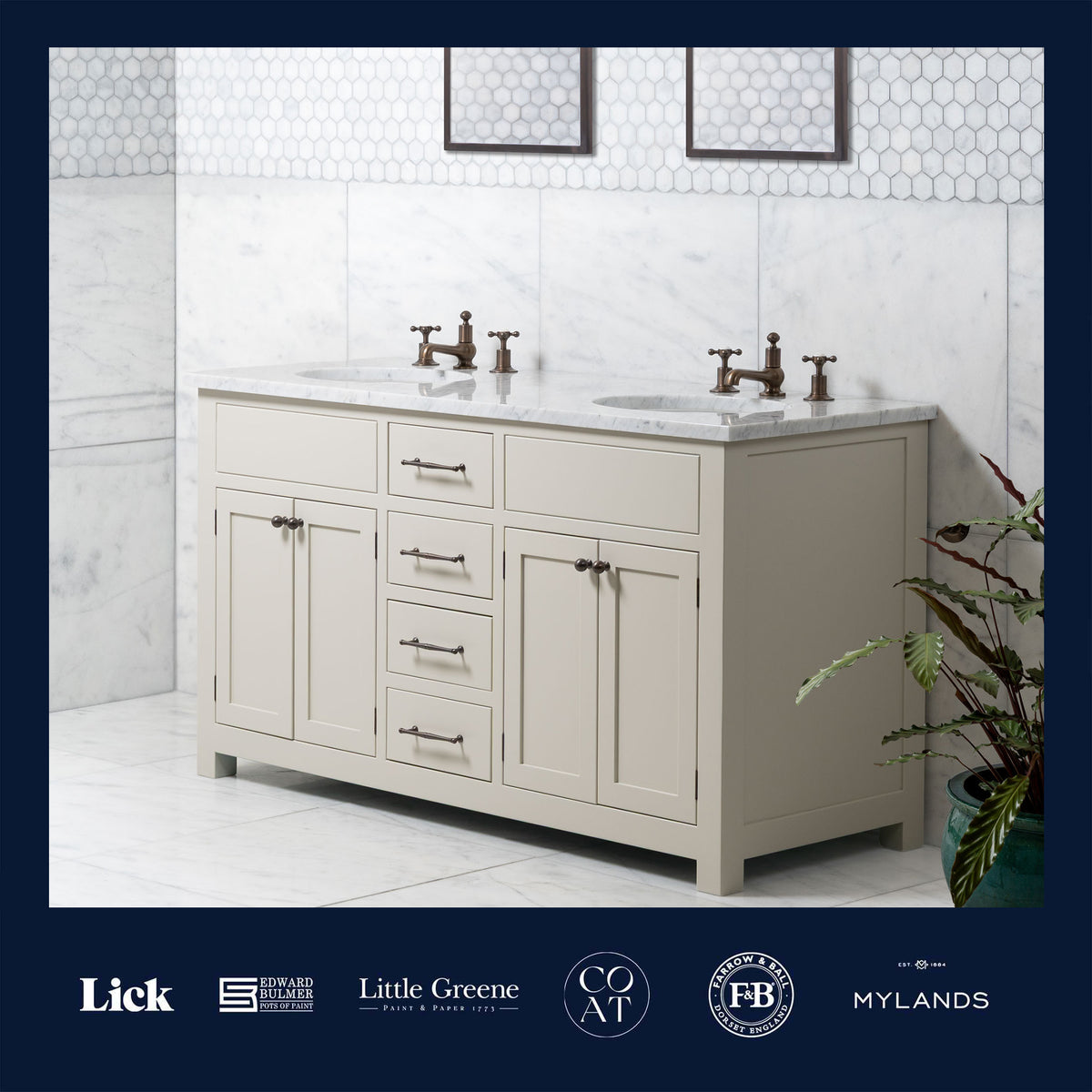 Blenheim Vanity Suite (Inc. Marble Top, Upstand & 2no Basins) - Rutland London