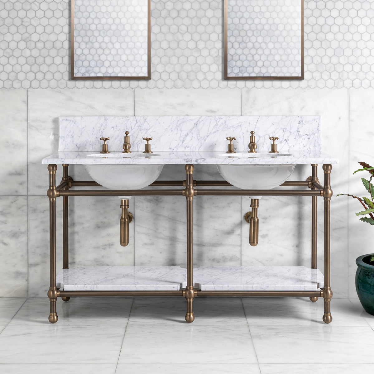 Ravenscourt Double Vanity Suite (Inc. Marble Top, Upstand, Shelf & Basins) - Rutland London