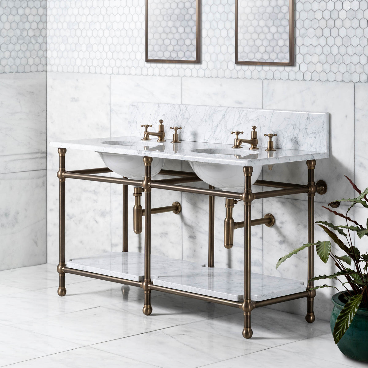 Ravenscourt Double Vanity Suite (Inc. Marble Top, Upstand, Shelf & Basins) - Rutland London