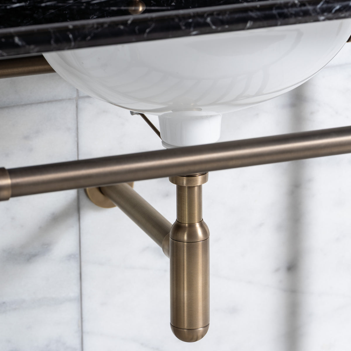 Westminster Double Vanity Suite (Inc. Marble Top, Upstand, Brass Rack & Basins) - Rutland London