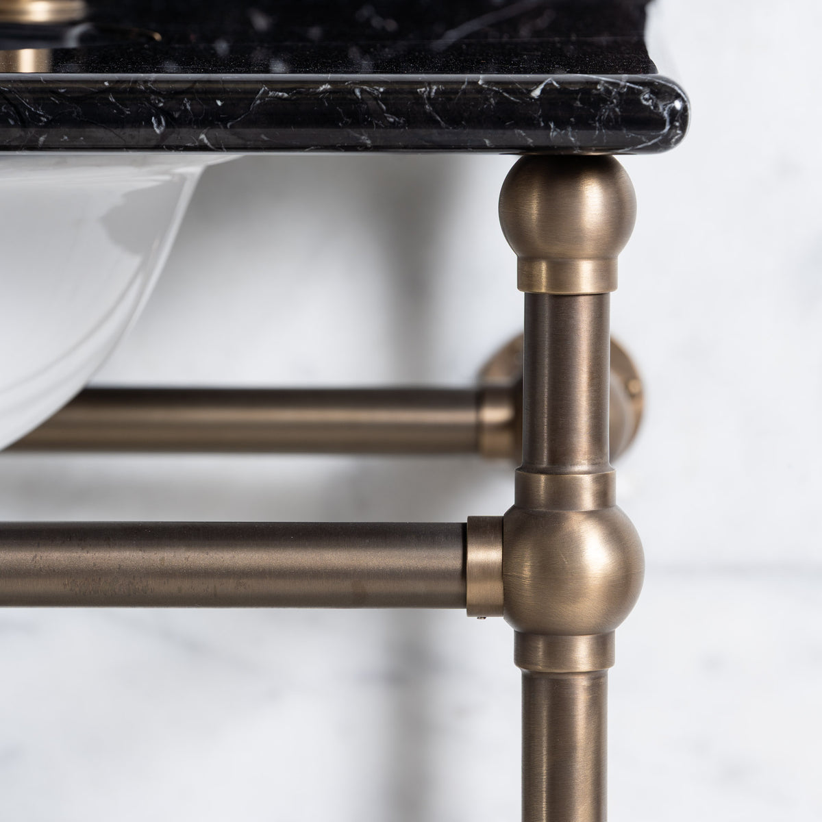 Westminster Double Vanity Suite (Inc. Marble Top, Upstand, Brass Rack & Basins) - Rutland London