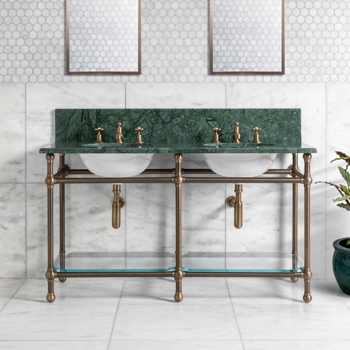 Colville Double Vanity Suite (Inc. Marble Top, Upstand, Glass Shelf & Basins) - Rutland London