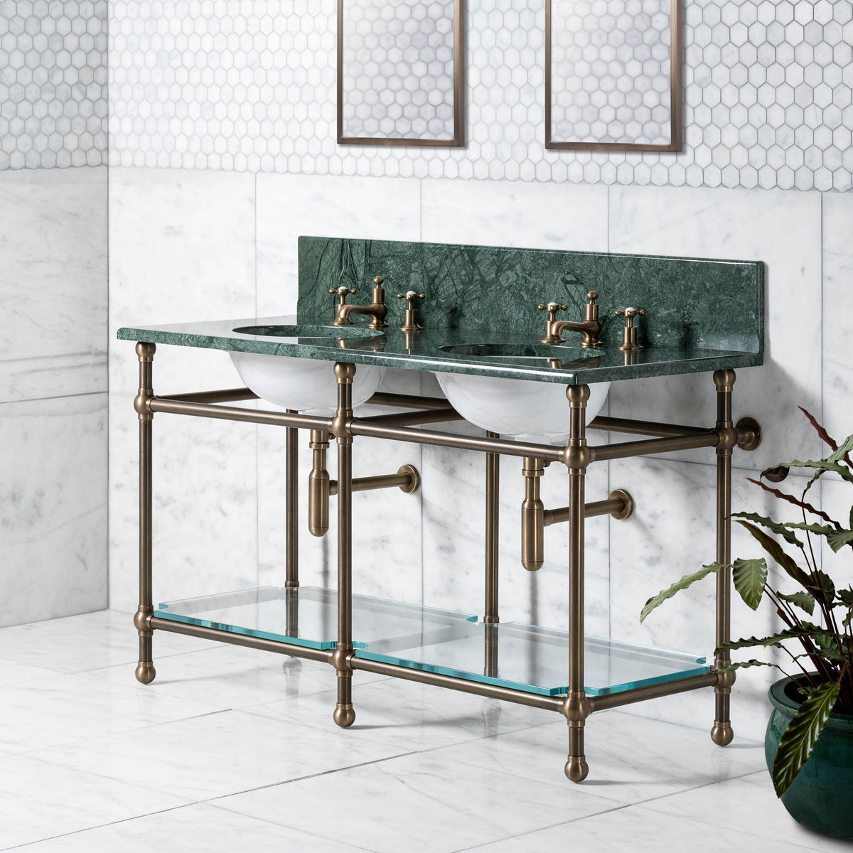 Colville Double Vanity Suite (Inc. Marble Top, Upstand, Glass Shelf & Basins) - Rutland London