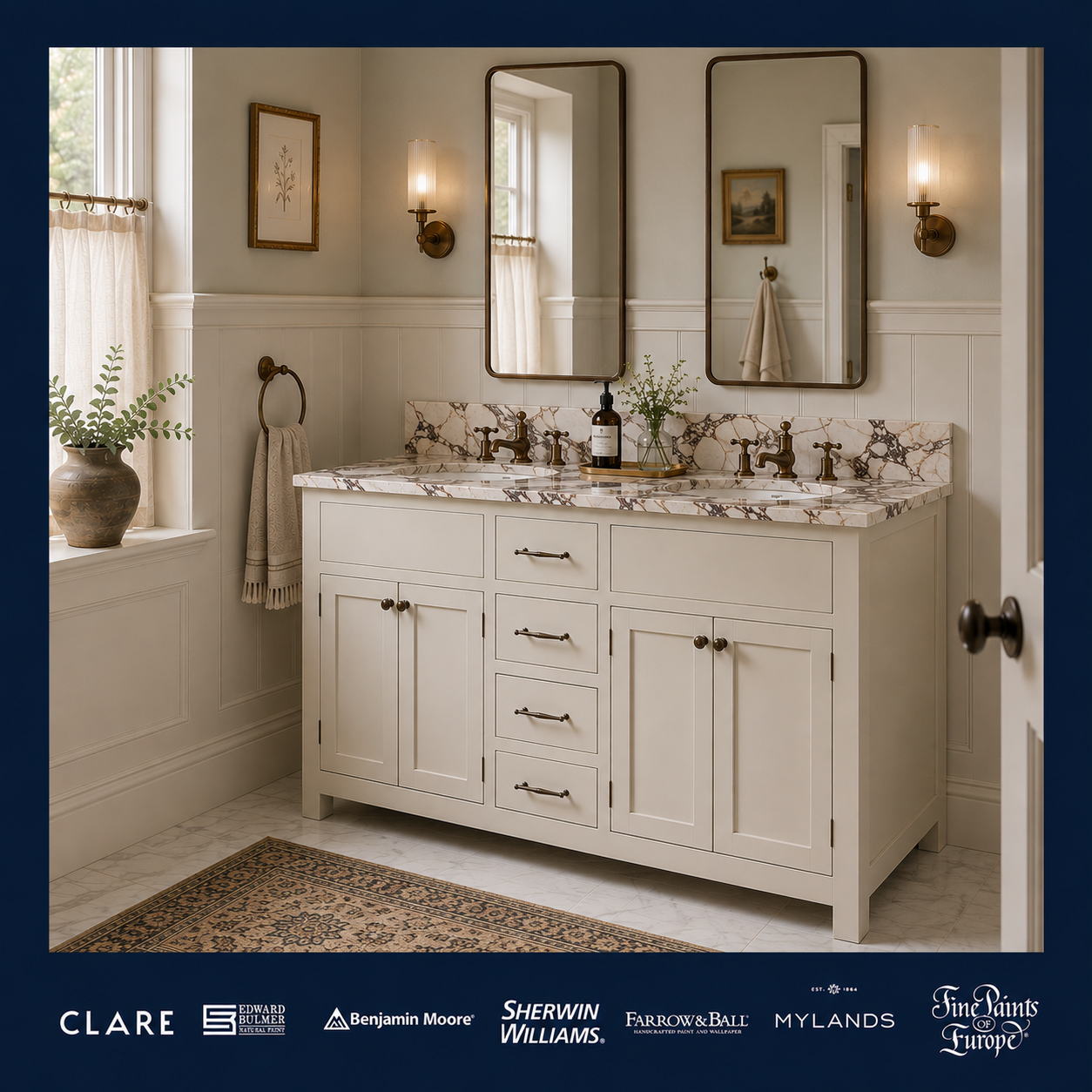 Blenheim Vanity Suite (Inc. Marble Top, Upstand & 2no Basins) - Rutland London