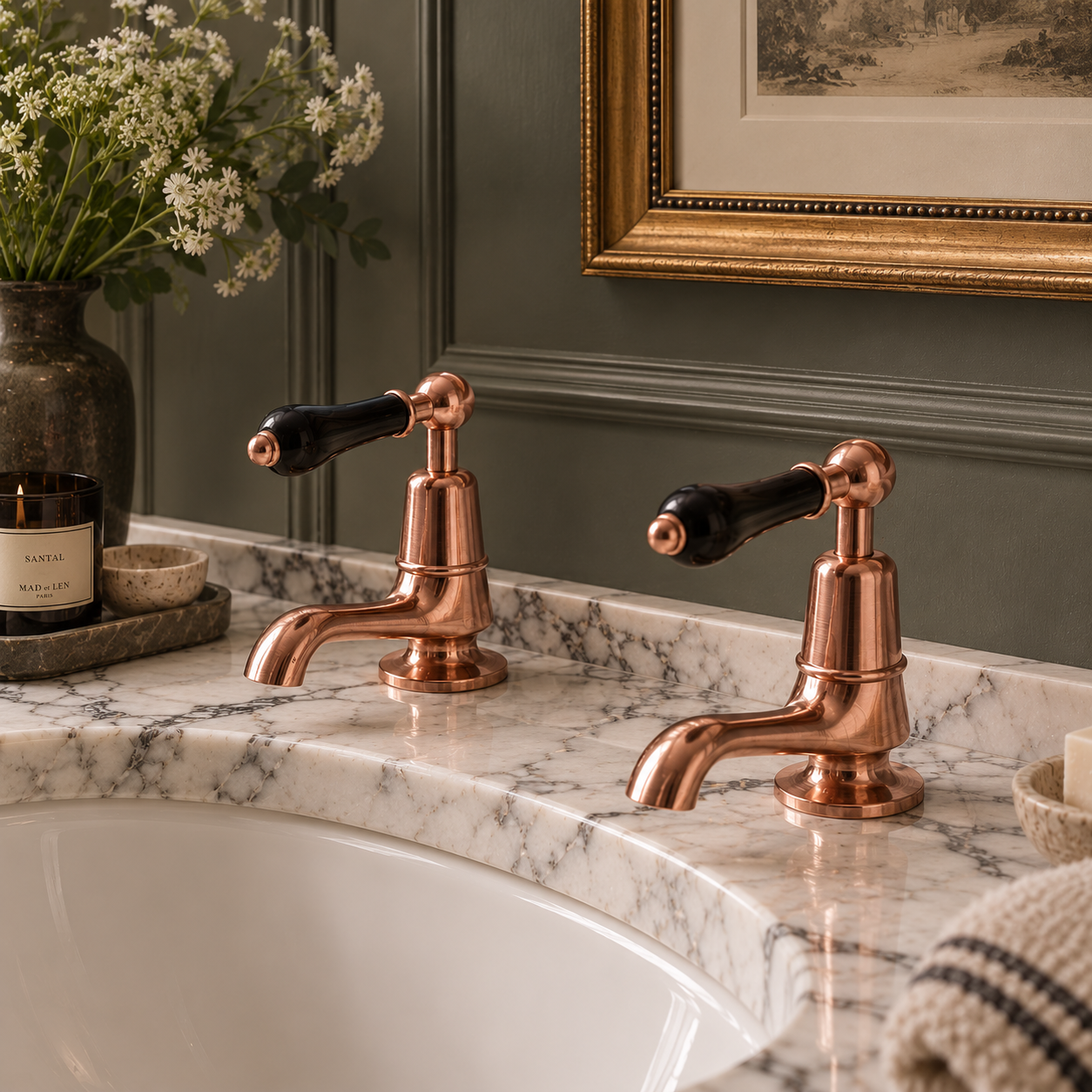 Brunswick Black Ceramic Lever Basin Pillar Taps - Rutland London