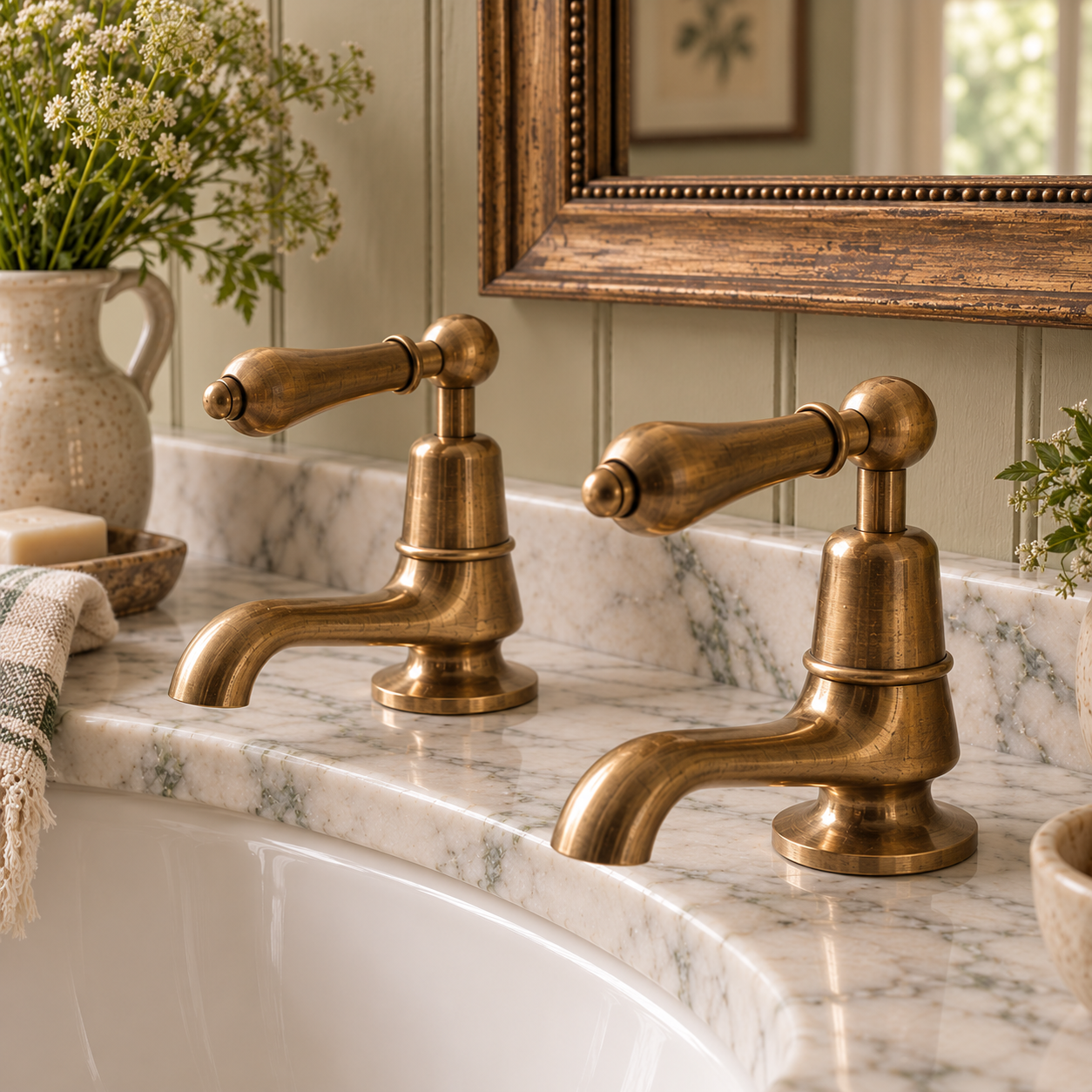 Brunswick Metal Lever Basin Pillar Taps - Rutland London