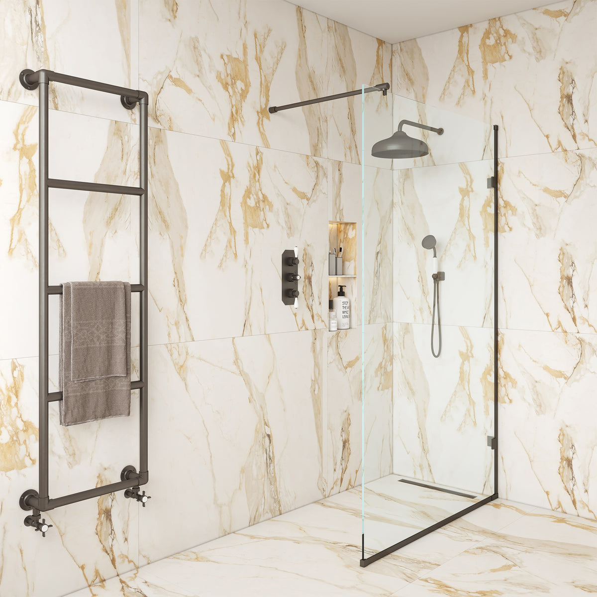 Temple Brass Semi-Frameless Wet Wall Panel - Rutland London