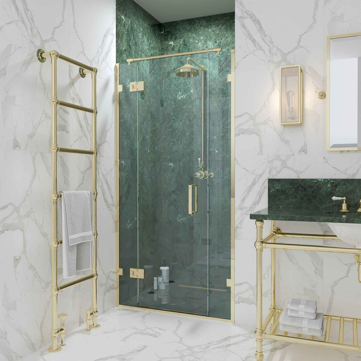 Cromwell Semi-Frameless Brass Recessed Shower Door - Rutland London