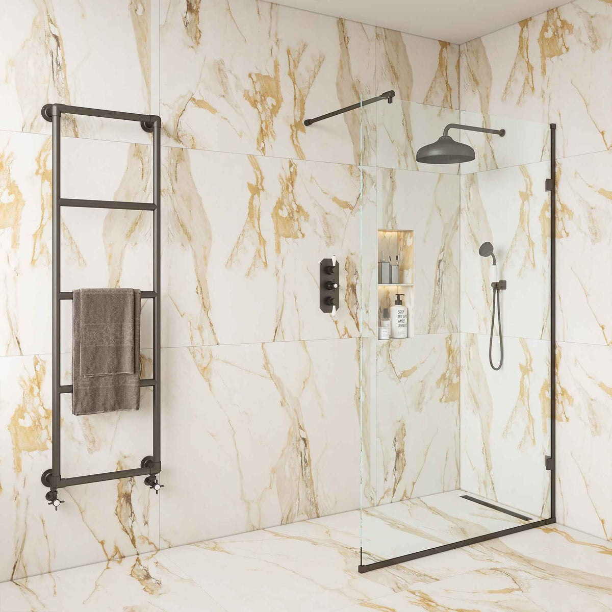 Temple Brass Semi-Frameless Wet Wall Panel - Rutland London