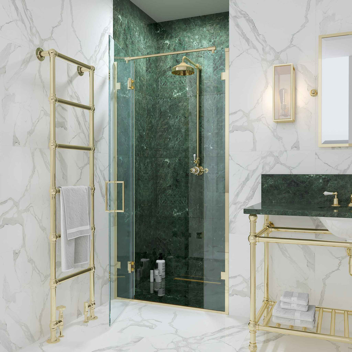 Cromwell Semi-Frameless Brass Recessed Shower Door - Rutland London