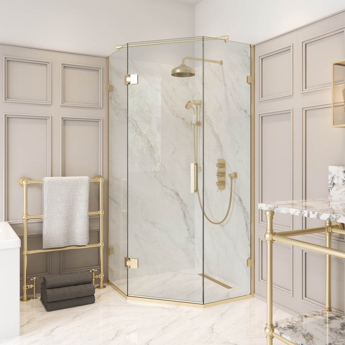 Talisman Semi-Frameless Brass Pentangle Shower Enclosure - Rutland London