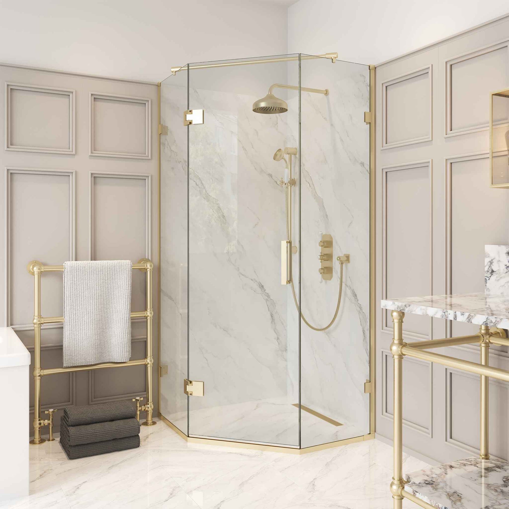 Talisman Semi-Frameless Brass Pentangle Shower Enclosure - Rutland London