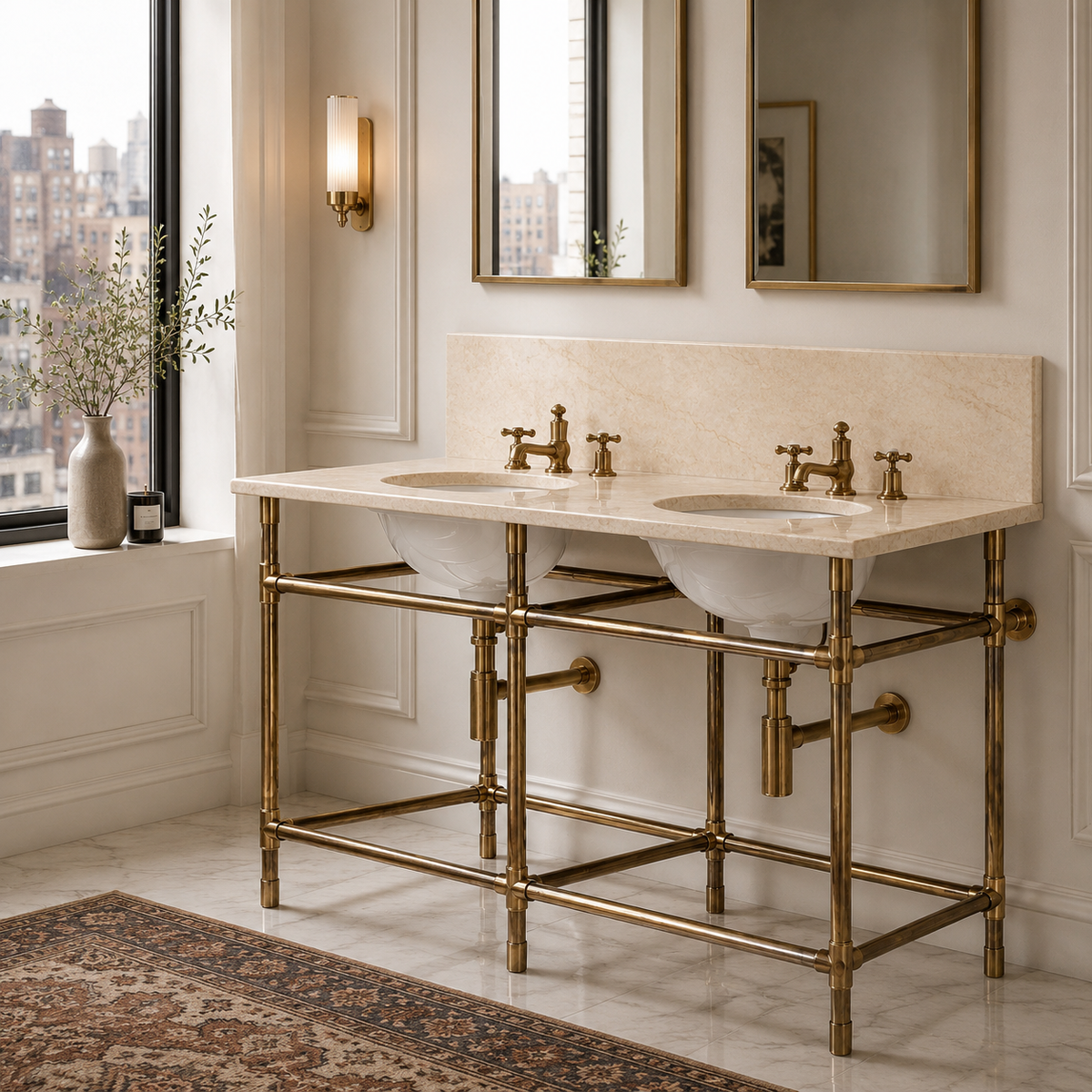 Camden Double Vanity Suite (Inc. Marble Top, Upstand & Basins) - Rutland London