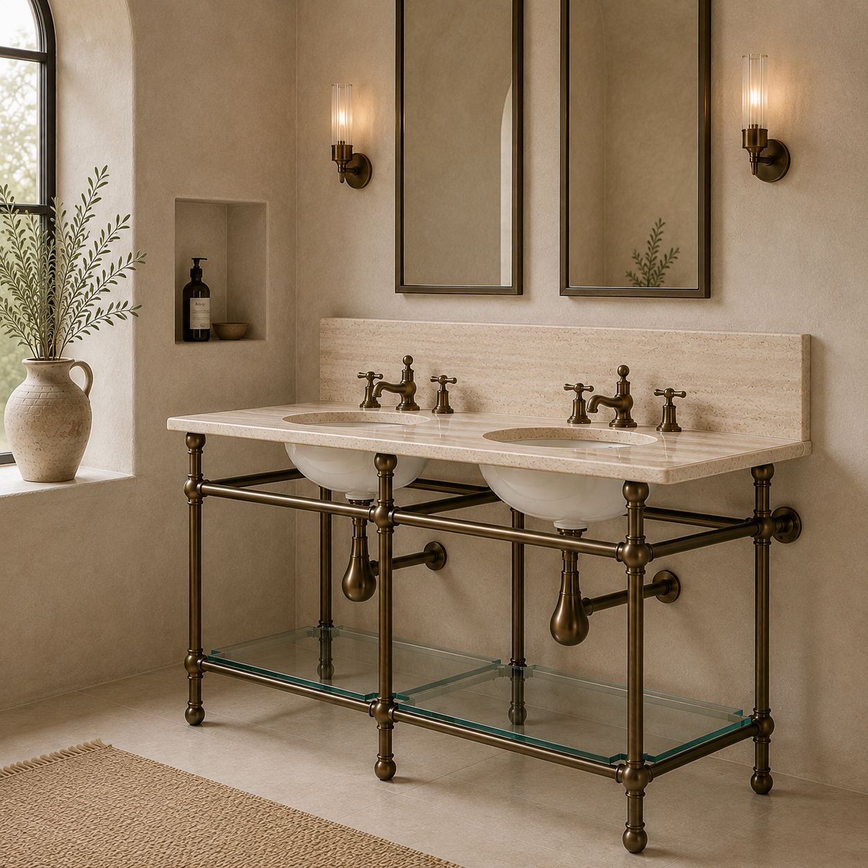 Coleridge Double Vanity Suite (Inc. Marble Top, Upstand, Glass Shelf & Basins) - Rutland London