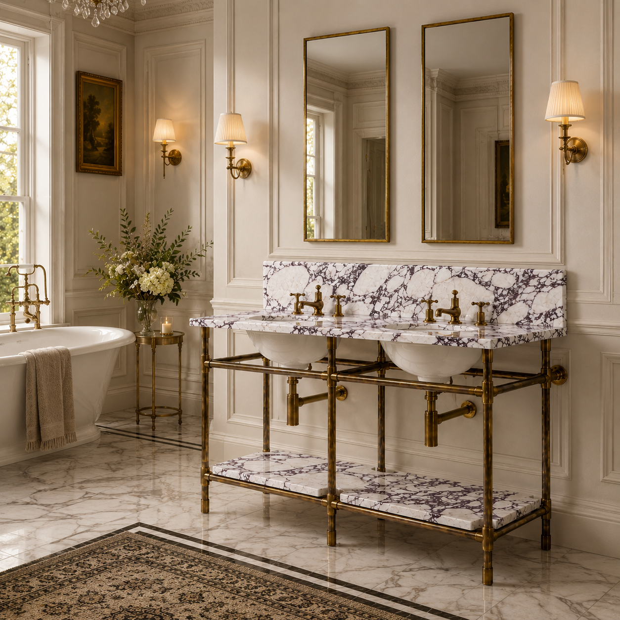 Franklin Double Vanity Suite (Inc. Marble Top, Upstand, Shelf & Basins) - Rutland London