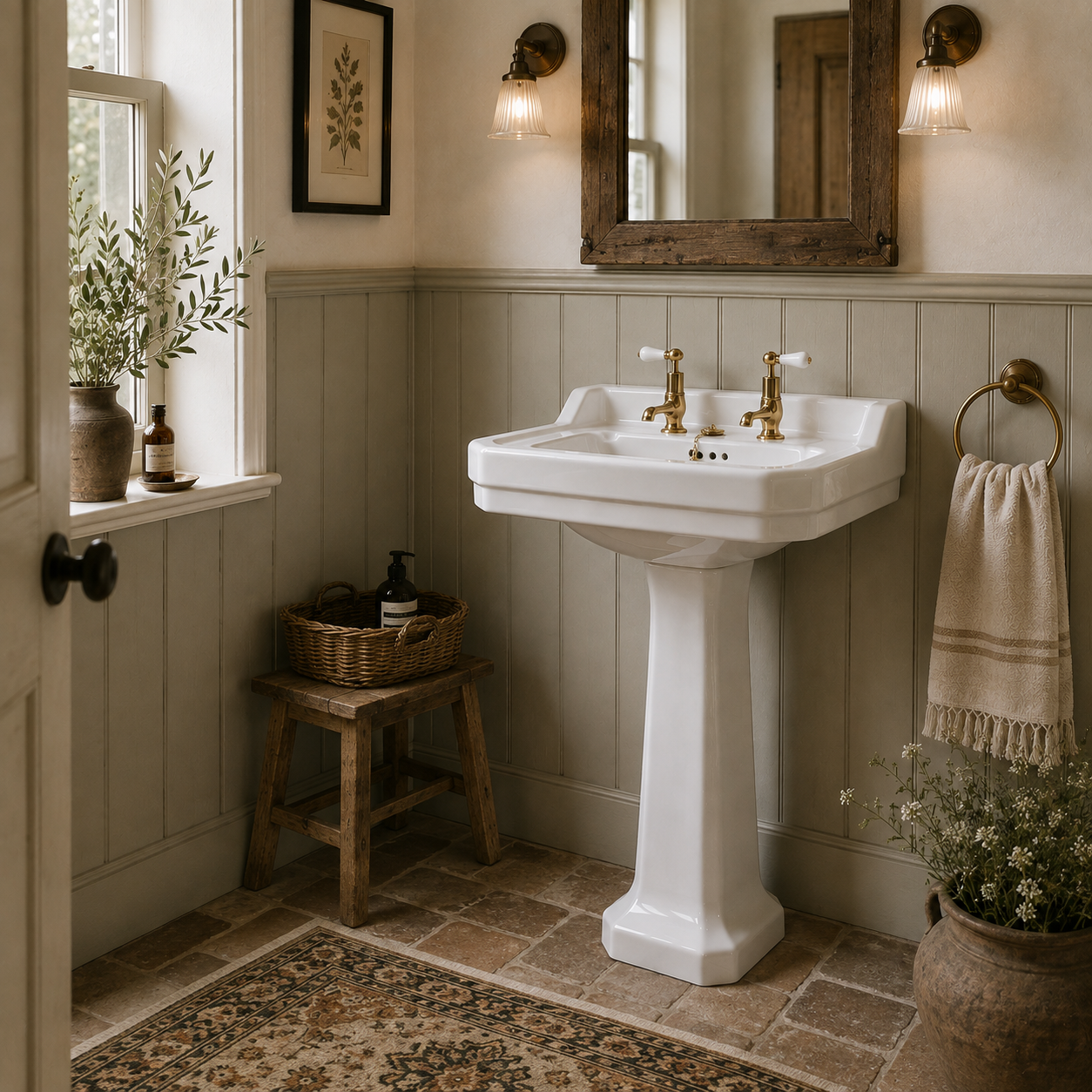 Lancer White Basin & Pedestal (2 Tap Hole) - Rutland London