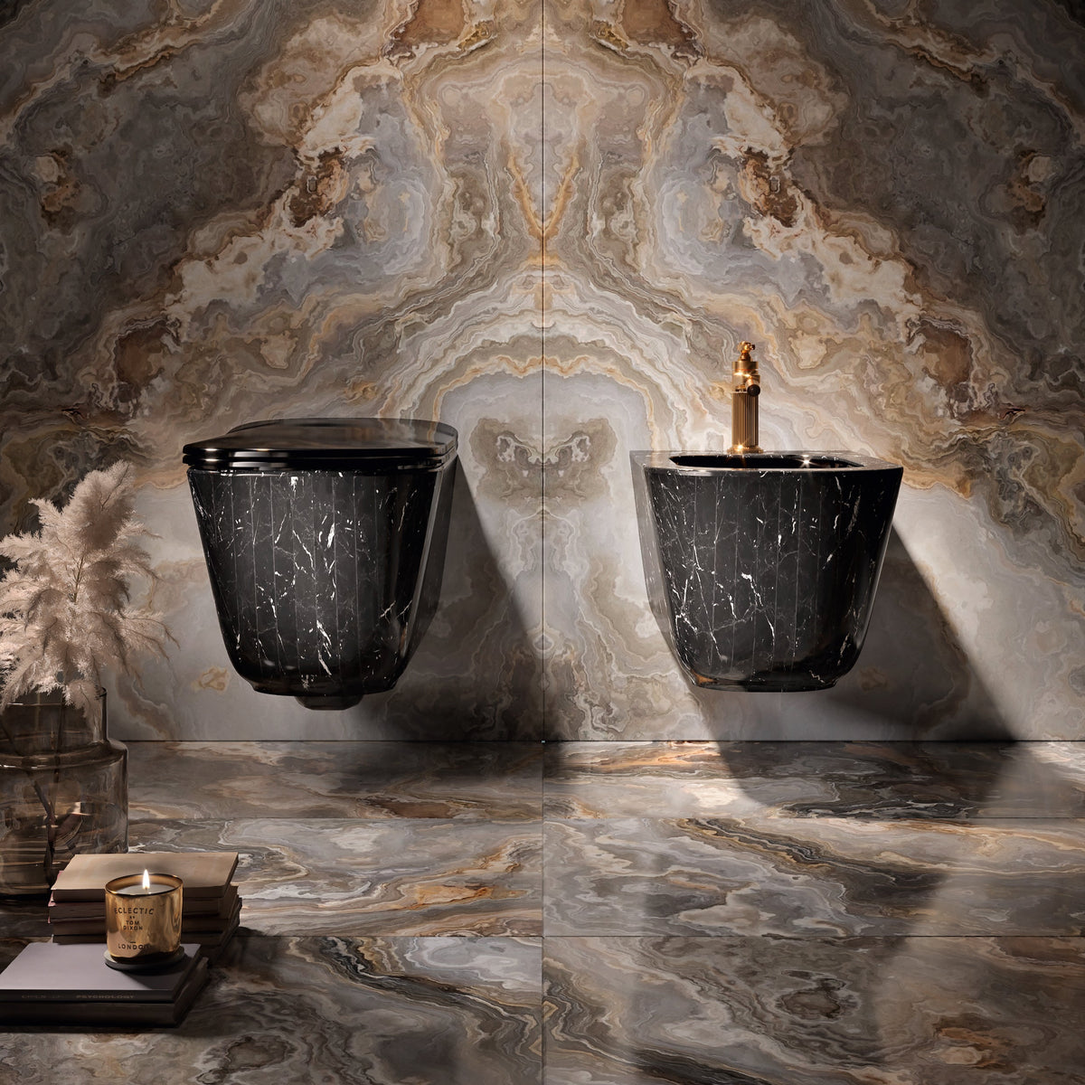 Nero Marquina Bespoke Handmade Marble Bathroom Suite (Inc. WC Pan, Bidet &amp; Basin) - Rutland London