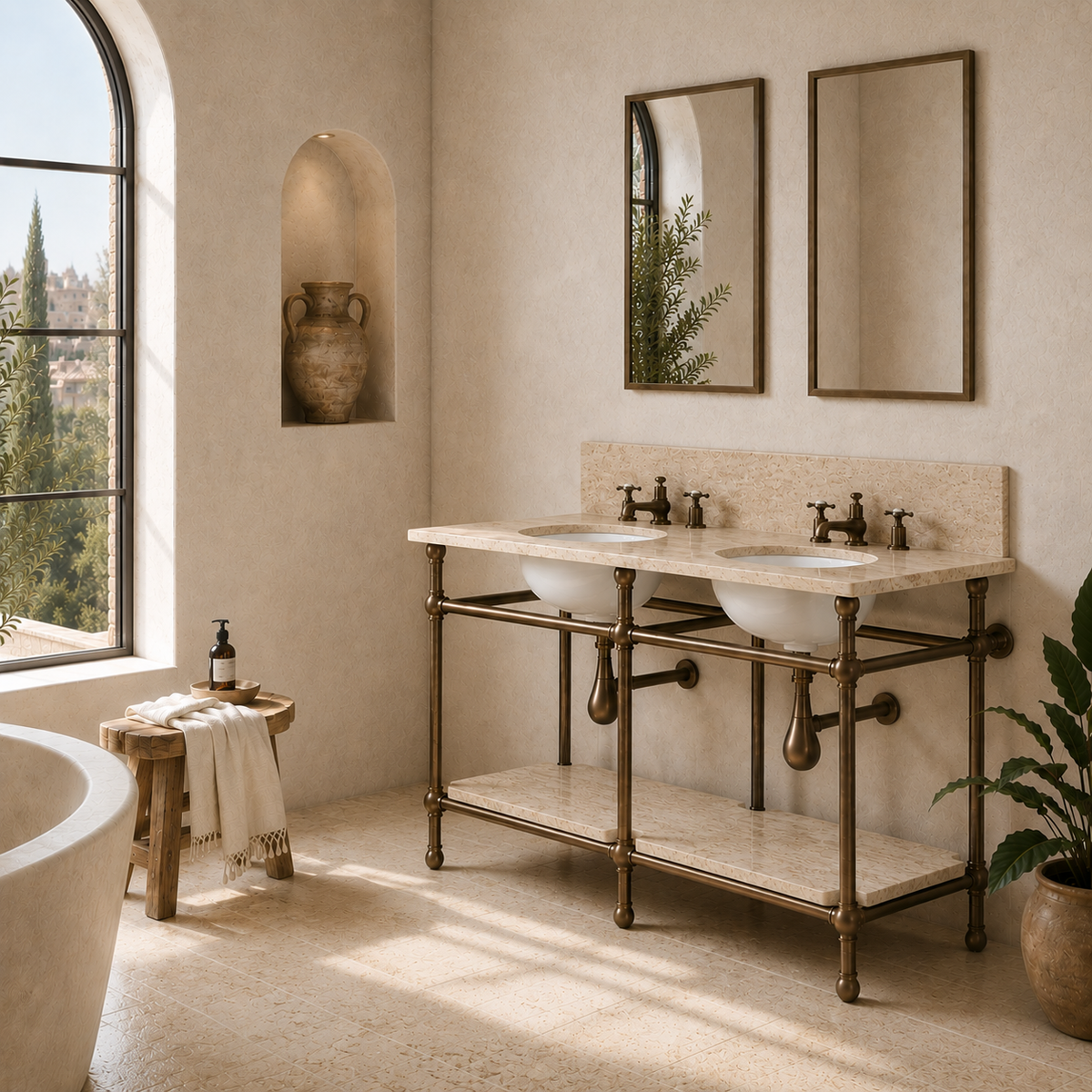 Nevern Double Vanity Suite (Inc. Marble Top, Upstand, Shelf & Basins) - Rutland London