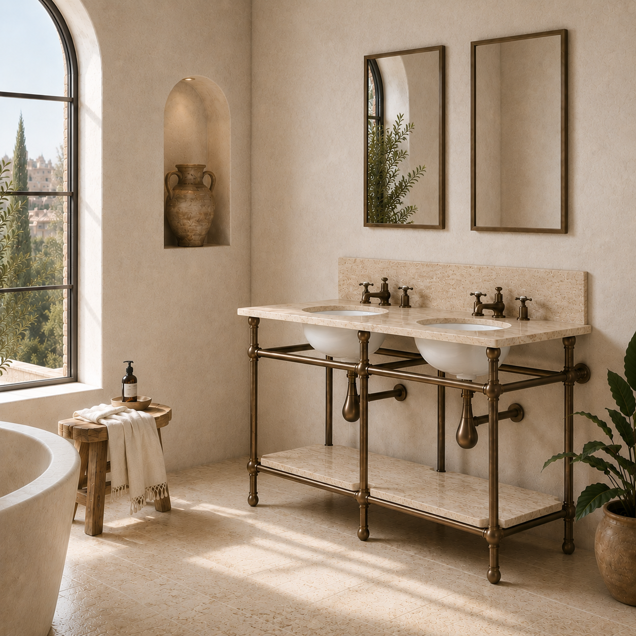 Nevern Double Vanity Suite (Inc. Marble Top, Upstand, Shelf & Basins) - Rutland London