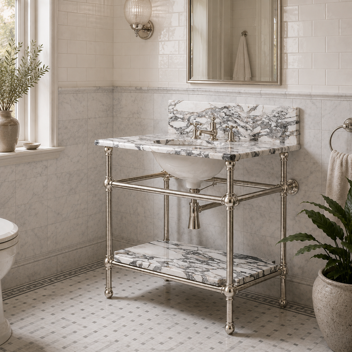 Nevern Single Vanity Suite (Inc. Marble Top, Upstand, Shelf & Basin) - Rutland London
