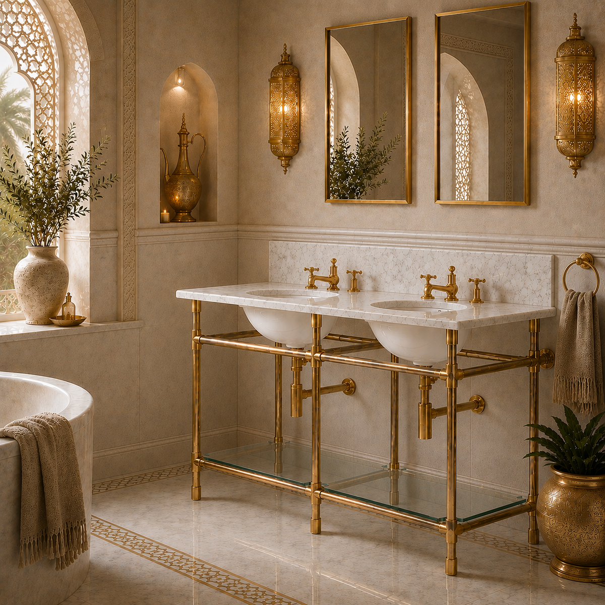Orchard Double Vanity Suite (Inc. Marble Top, Upstand, Glass Shelf & Basins) - Rutland London