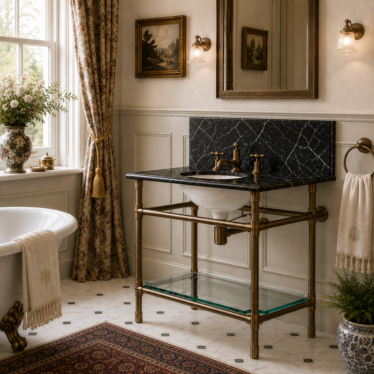 Orchard Single Vanity Suite (Inc. Marble Top, Upstand, Glass Shelf & Basin) - Rutland London