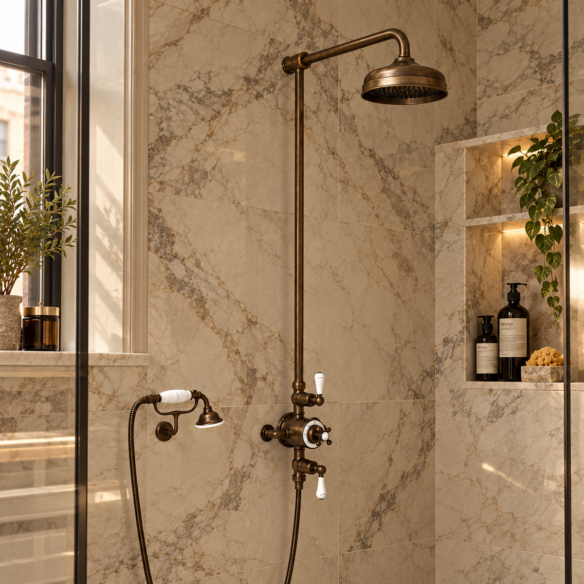 Overton White Ceramic Lever & Cleaver Exposed Shower Set - Rutland London