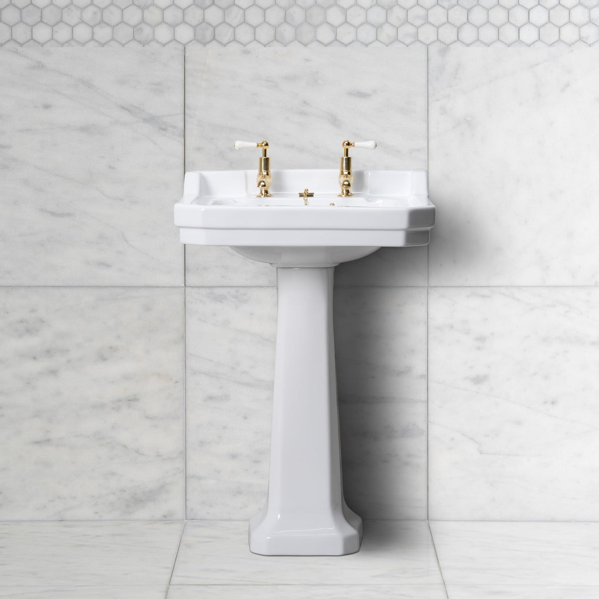 Lancer White Basin & Pedestal (2 Tap Hole) - Rutland London