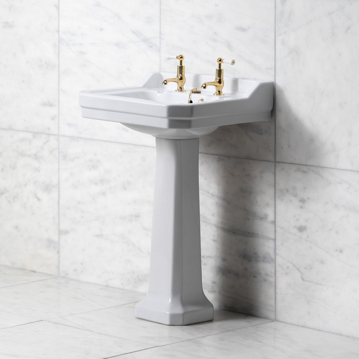 Lancer White Basin & Pedestal (2 Tap Hole) - Rutland London