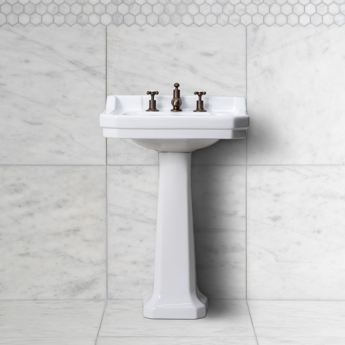 Lancer White Basin & Pedestal (3 Tap Hole) - Rutland London