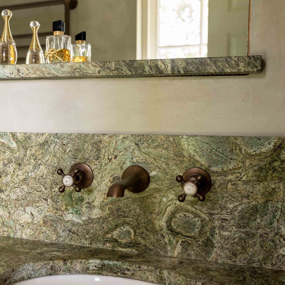 Norton White Ceramic Crosshead Wall Mounted Three Hole Basin Mixer - Rutland London