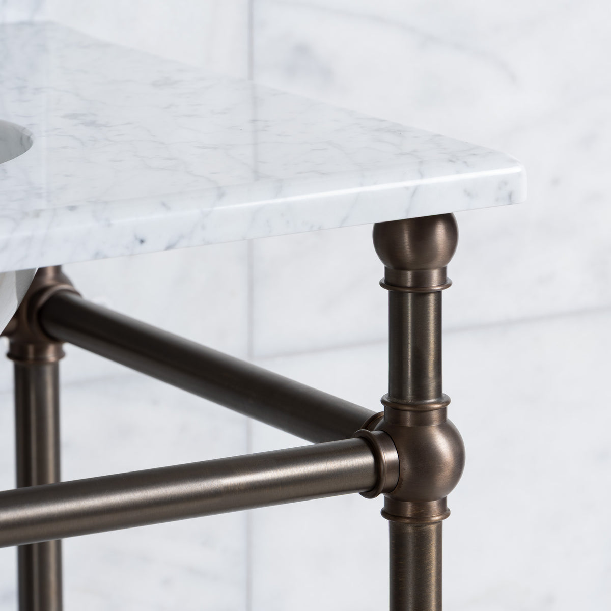 Cadogan Double Vanity Suite (Inc. Marble Top, Upstand, Brass Rack & Basins) - Rutland London
