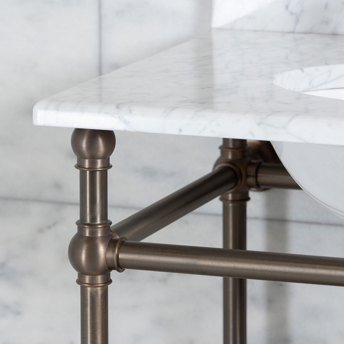 Cadogan Double Vanity Suite (Inc. Marble Top, Upstand, Brass Rack & Basins) - Rutland London