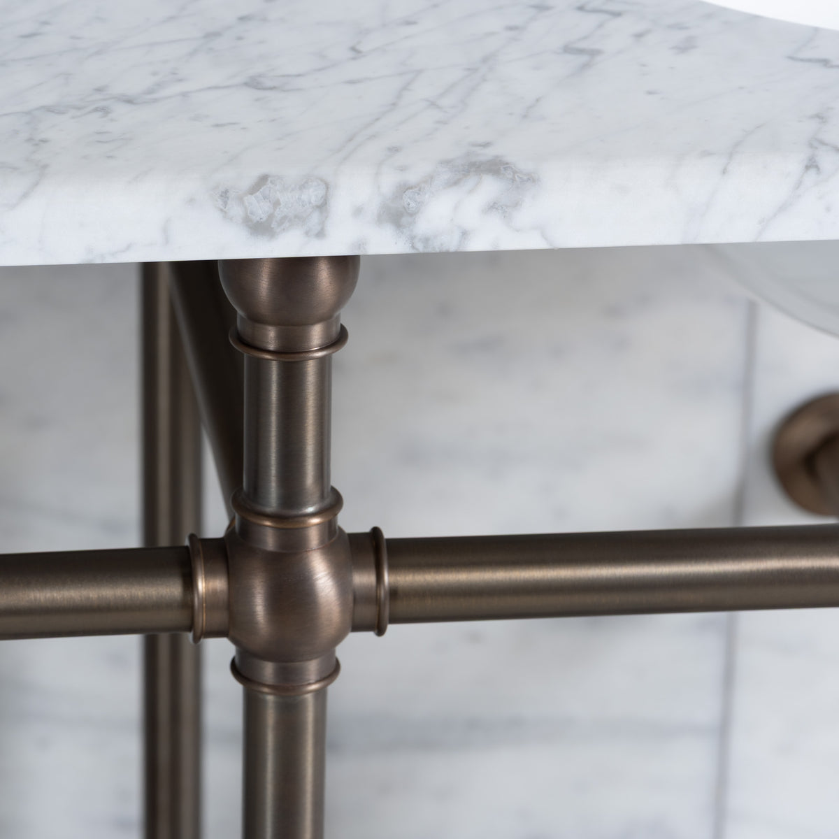 Cadogan Double Vanity Suite (Inc. Marble Top, Upstand, Brass Rack & Basins) - Rutland London