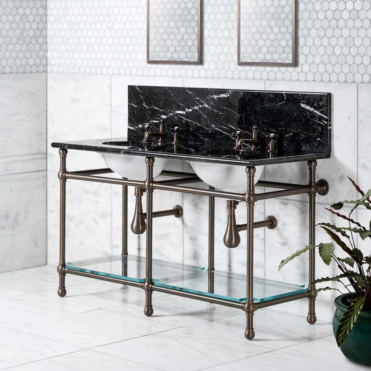 Coleridge Double Vanity Suite (Inc. Marble Top, Upstand, Glass Shelf & Basins) - Rutland London