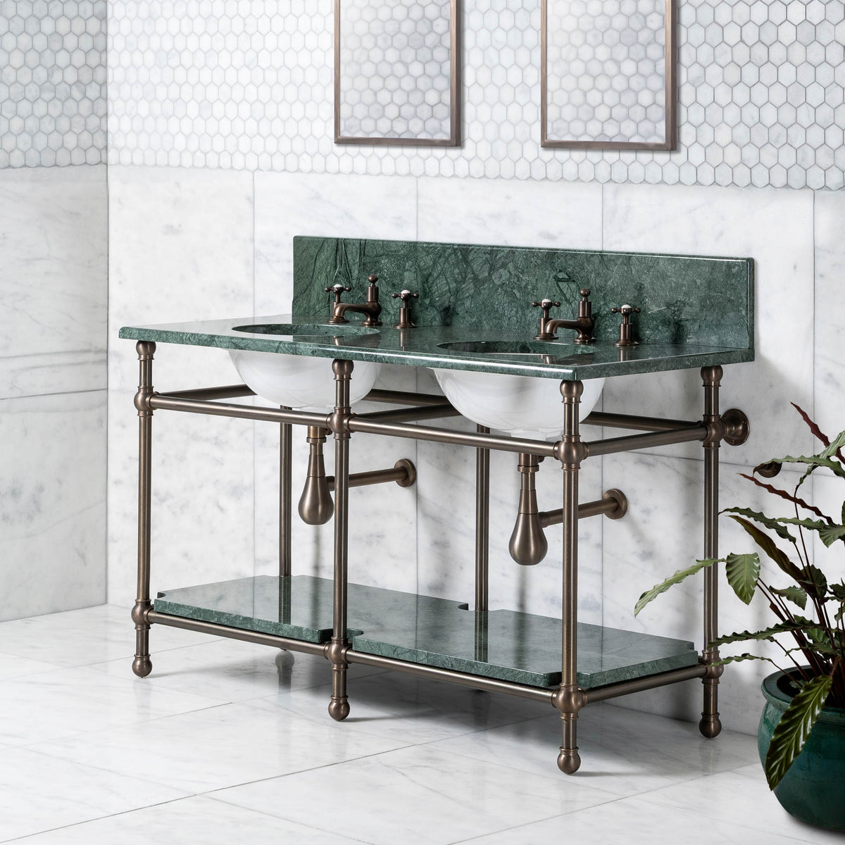 Nevern Double Vanity Suite (Inc. Marble Top, Upstand, Shelf & Basins) - Rutland London