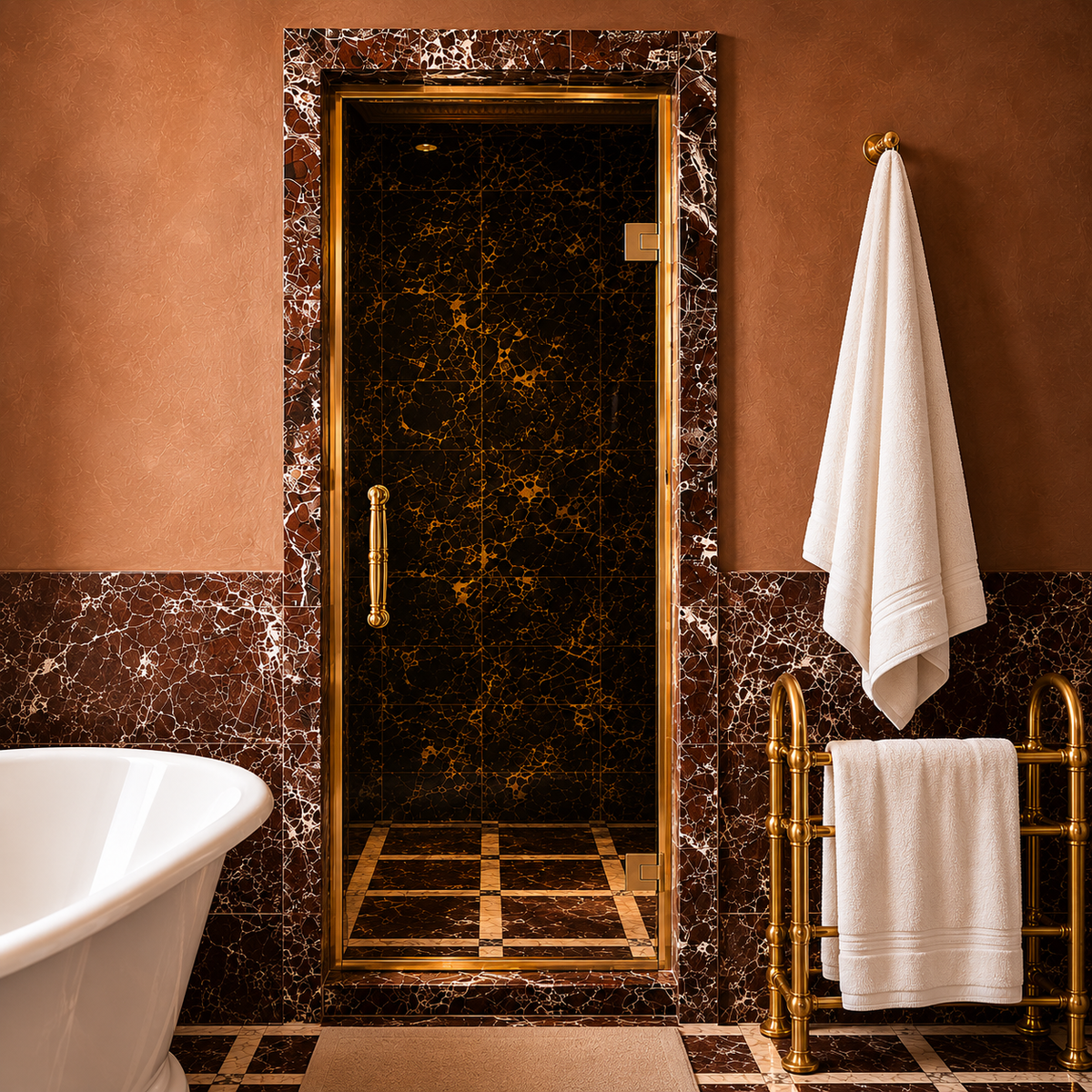 Bedford Semi-Framed Brass Recessed Shower Door - Rutland London
