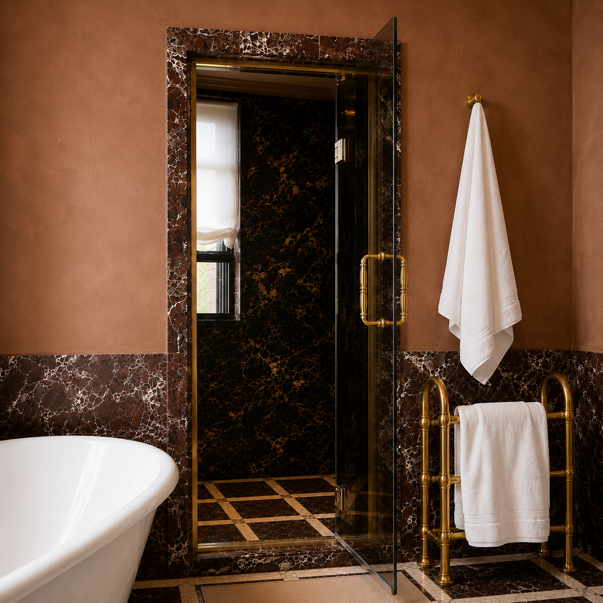 Bedford Semi-Framed Brass Recessed Shower Door - Rutland London