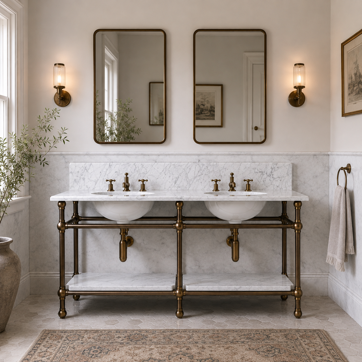 Ravenscourt Double Vanity Suite (Inc. Marble Top, Upstand, Shelf & Basins) - Rutland London