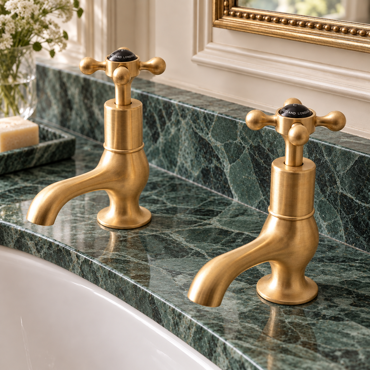 Rectory Black Ceramic Crosshead Basin Pillar Taps - Rutland London