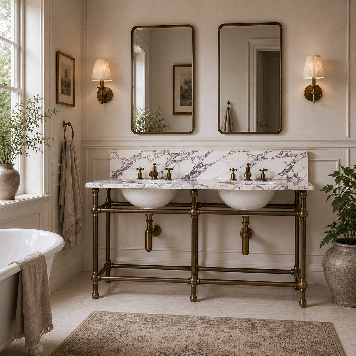 Regent Double Vanity Suite (Inc. Marble Top, Upstand & Basins) - Rutland London
