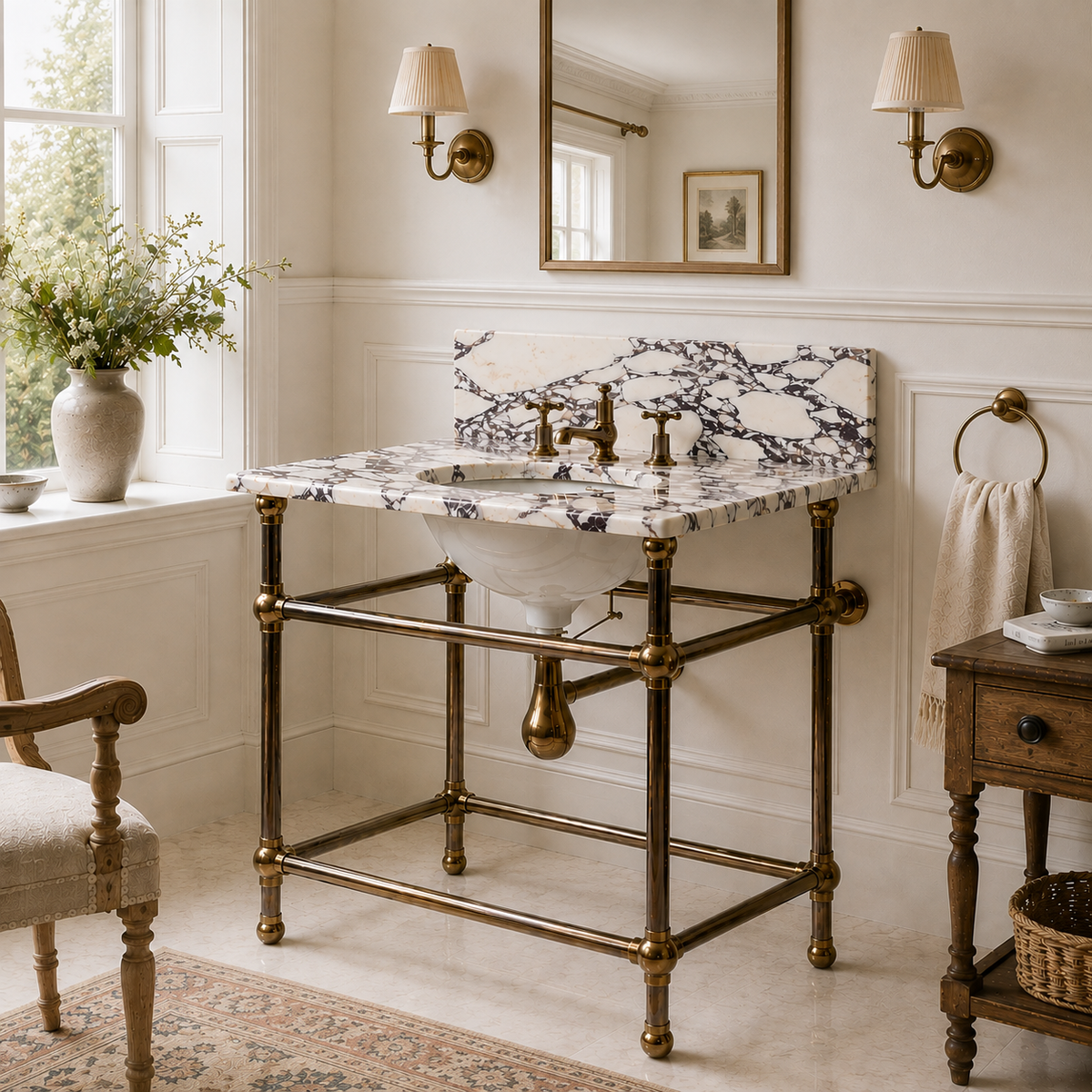 Regent Single Vanity Suite (Inc. Marble Top, Upstand & Basin) - Rutland London