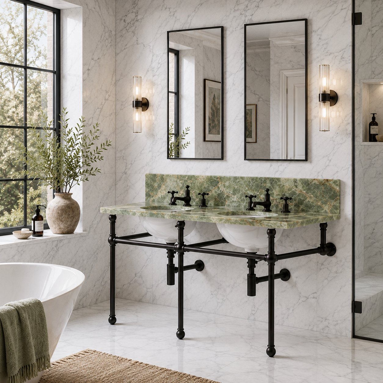 Reliance Double Vanity Suite (Inc. Marble Top, Upstand & Basins) - Rutland London