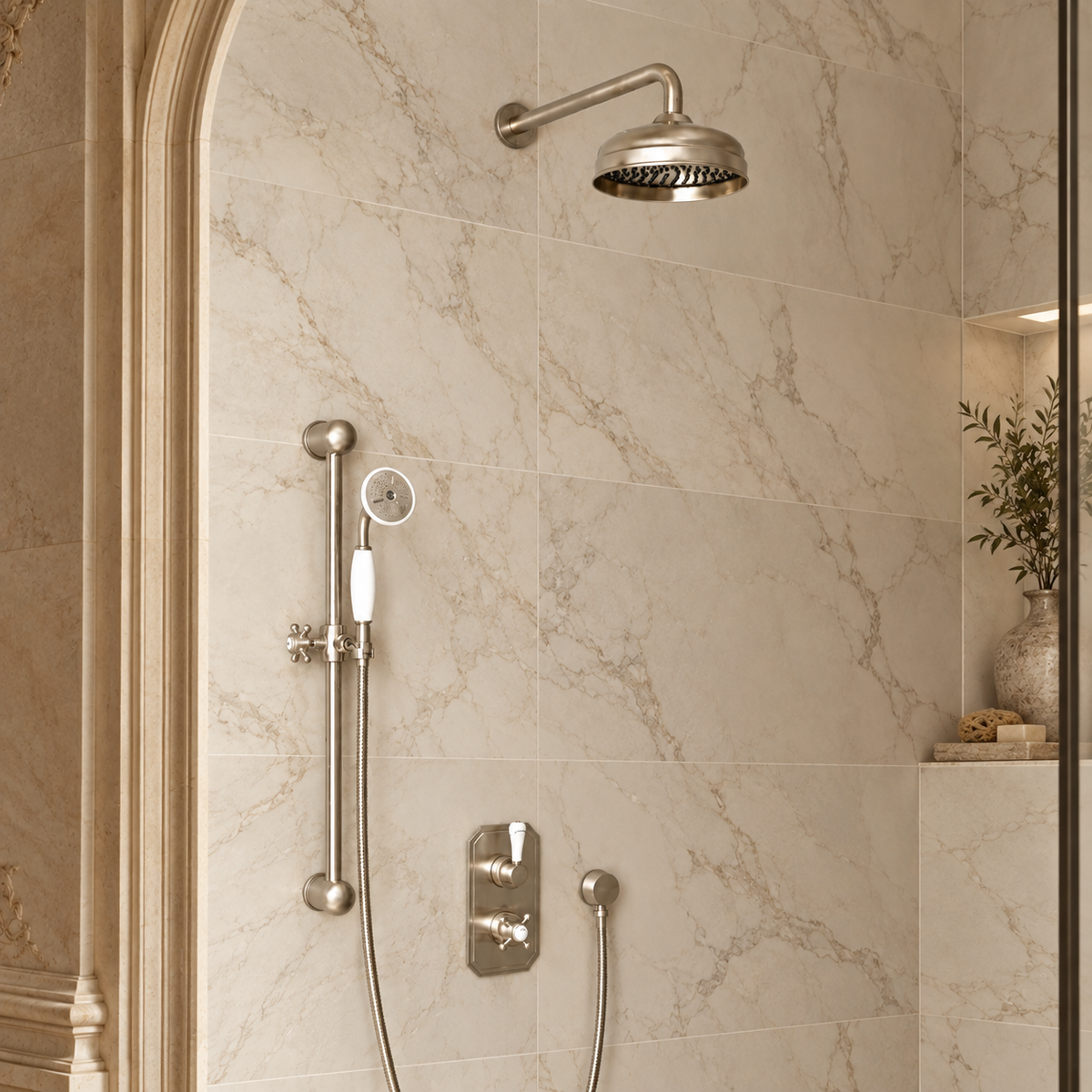 Rochester White Ceramic Lever & Cleaver Concealed Shower Set - Rutland London