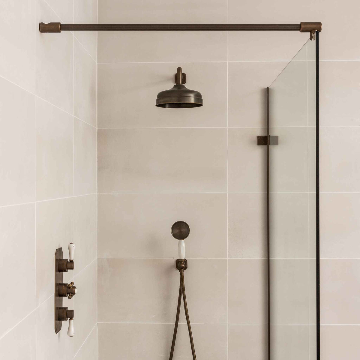 Thornton White Ceramic Lever &amp; Cleaver Concealed Shower Set - Rutland London