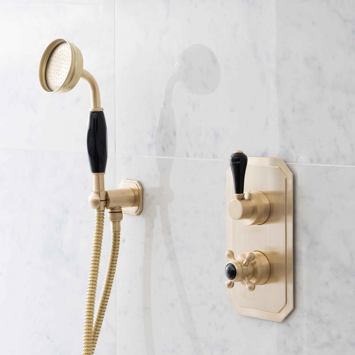 Wellington Black Ceramic Lever &amp; Cleaver Concealed Shower Set - Rutland London