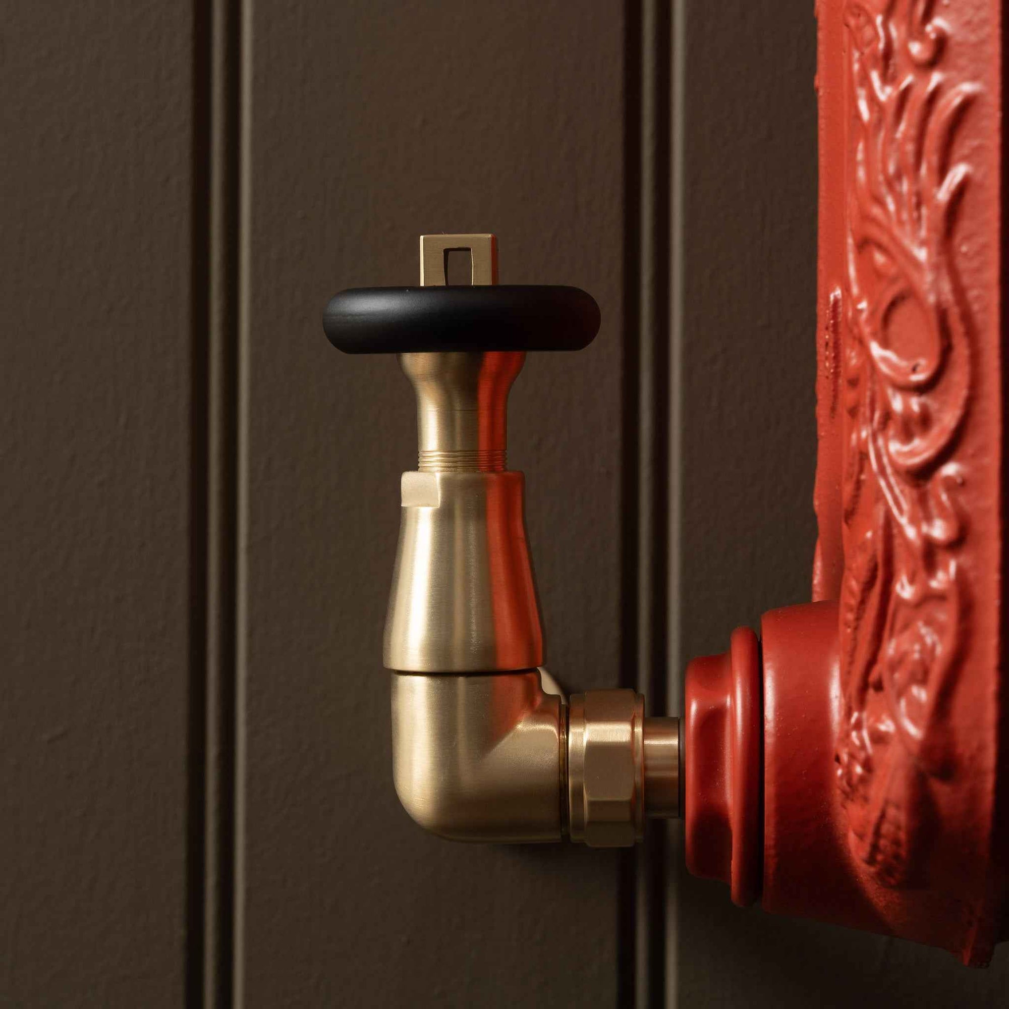 Highgrove Black Handwheel Corner Thermostatic Radiator Valves - Rutland London